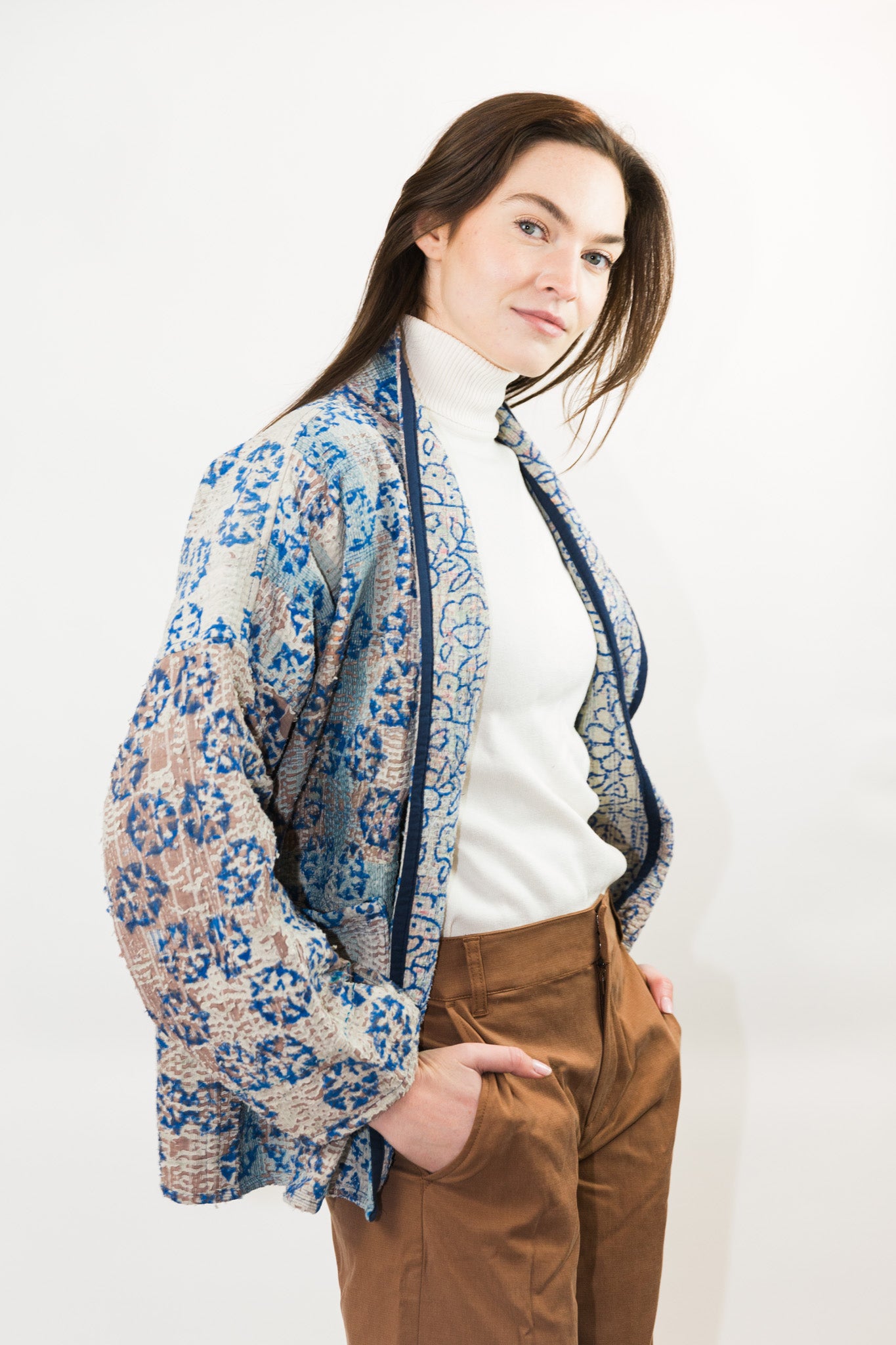 Vintage Kantha Quilt Jacket in Dahlia