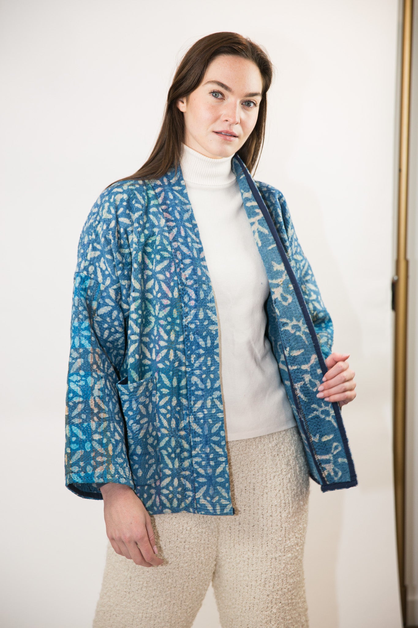 Vintage Kantha Quilt Jacket in Petal