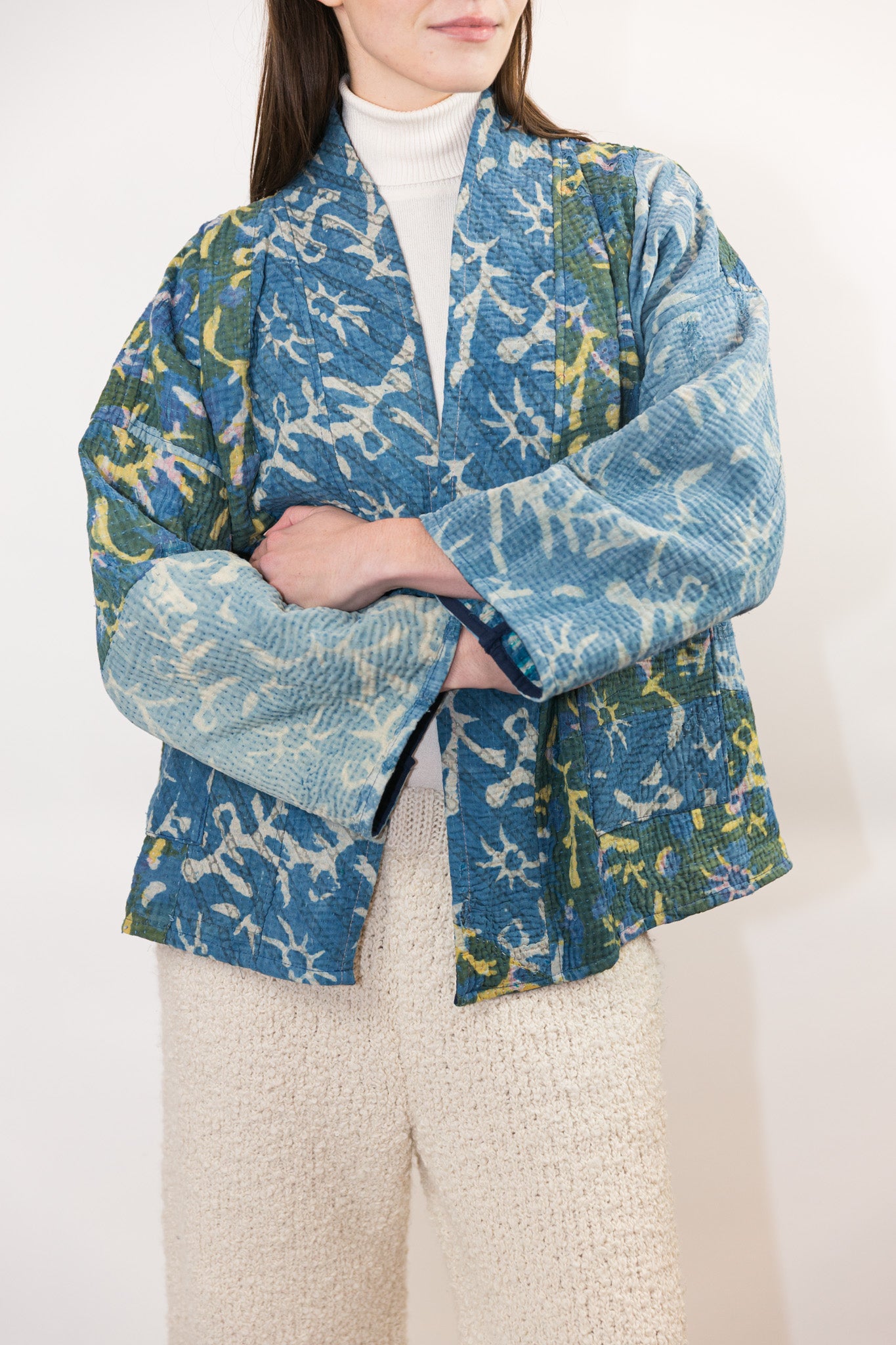 Vintage Kantha Quilt Jacket in Sky