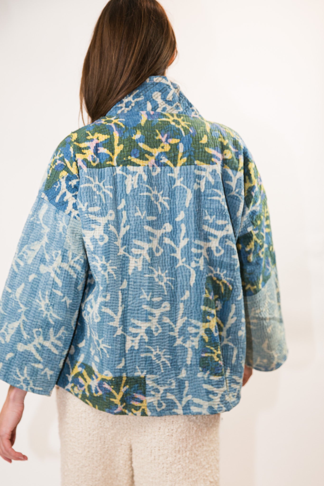 Vintage Kantha Quilt Jacket in Sky