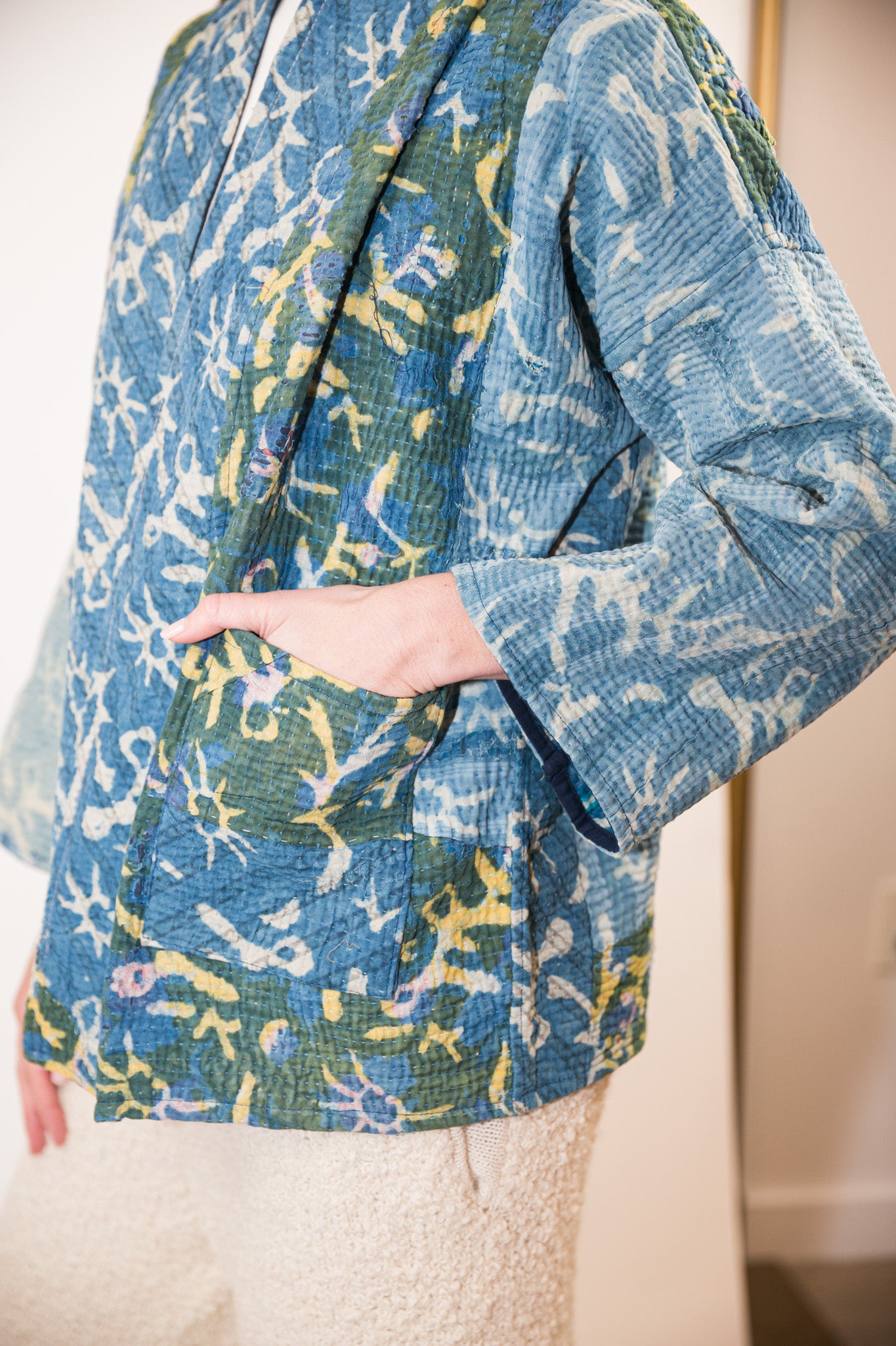 Vintage Kantha Quilt Jacket in Sky