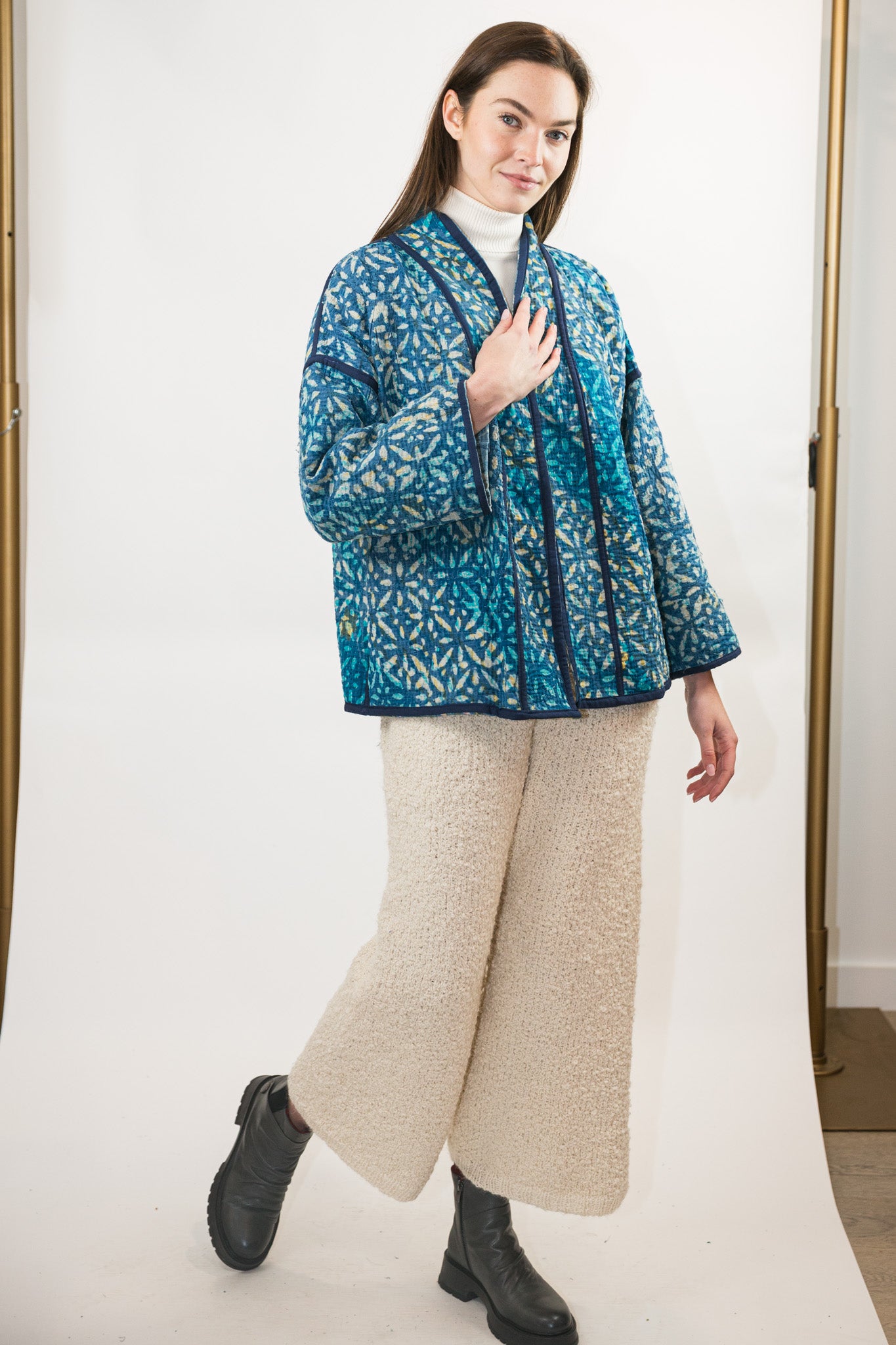 Vintage Kantha Quilt Jacket in Sky
