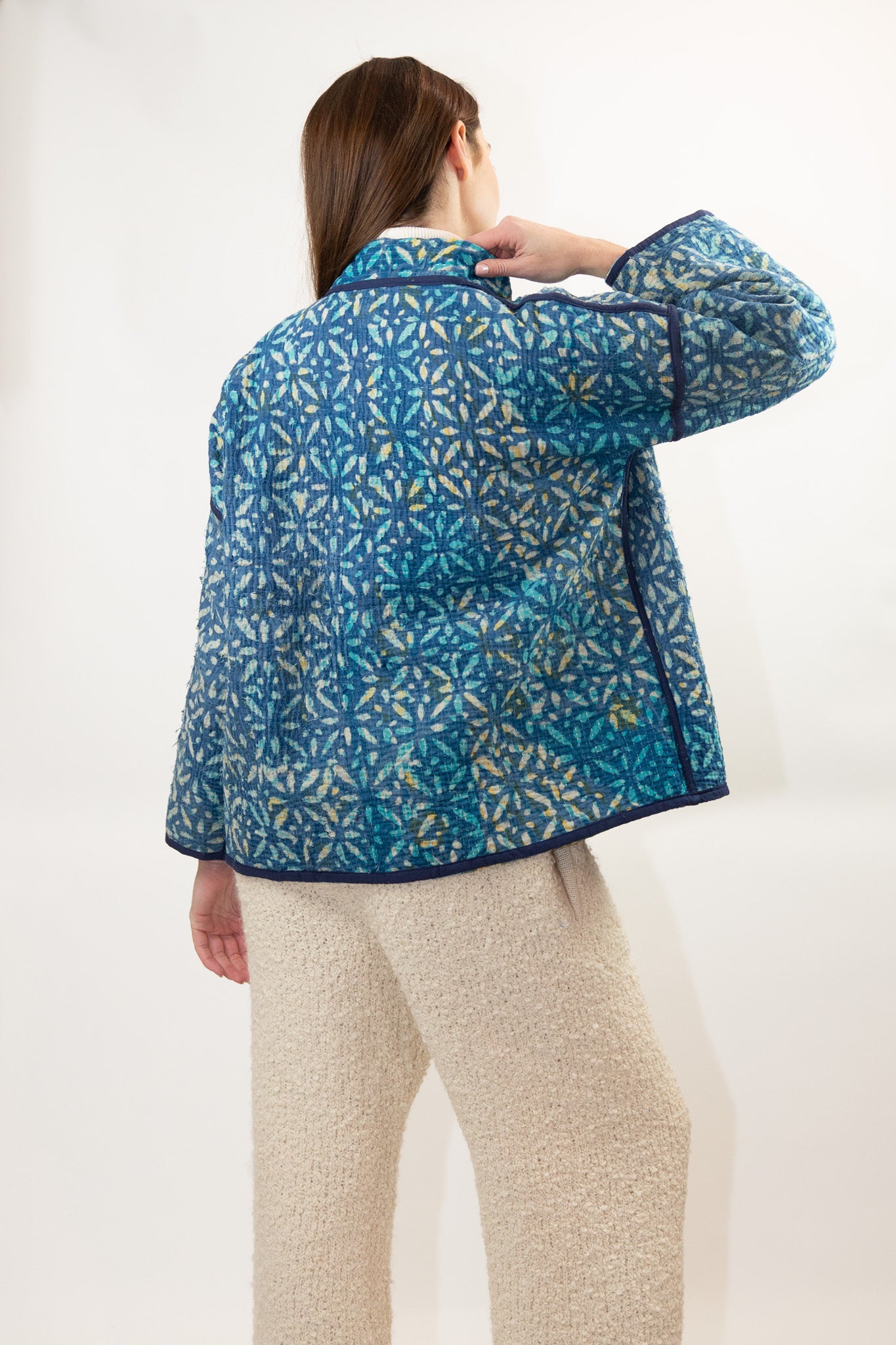 Vintage Kantha Quilt Jacket in Sky