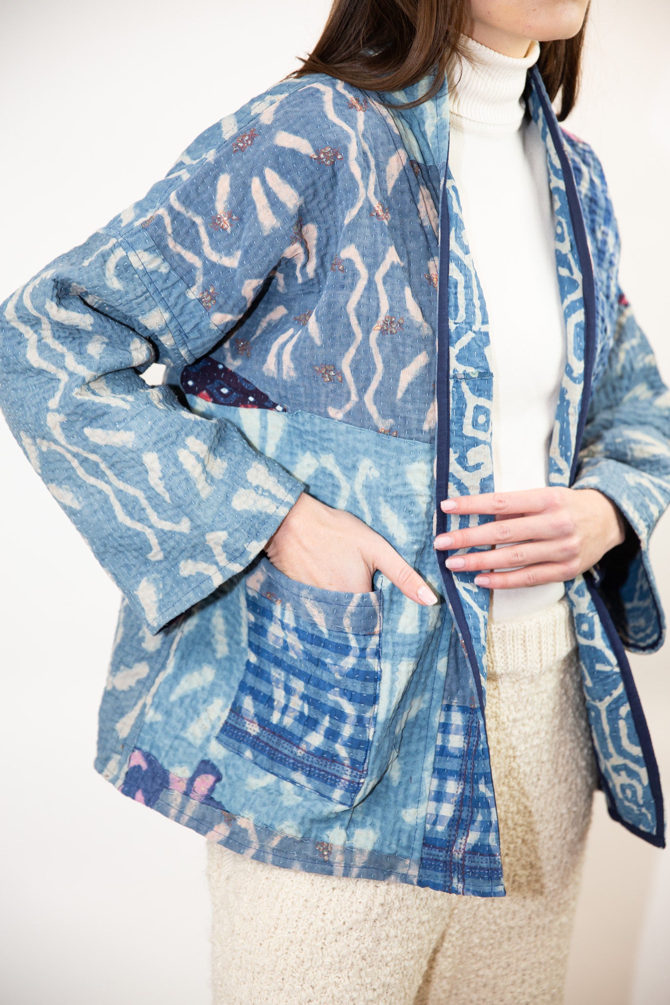 Vintage Kantha Quilt Jacket in Celestial