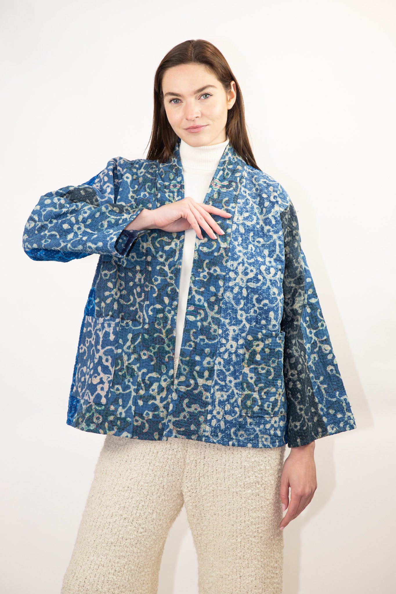 Vintage Kantha Quilt Jacket in Sapphire