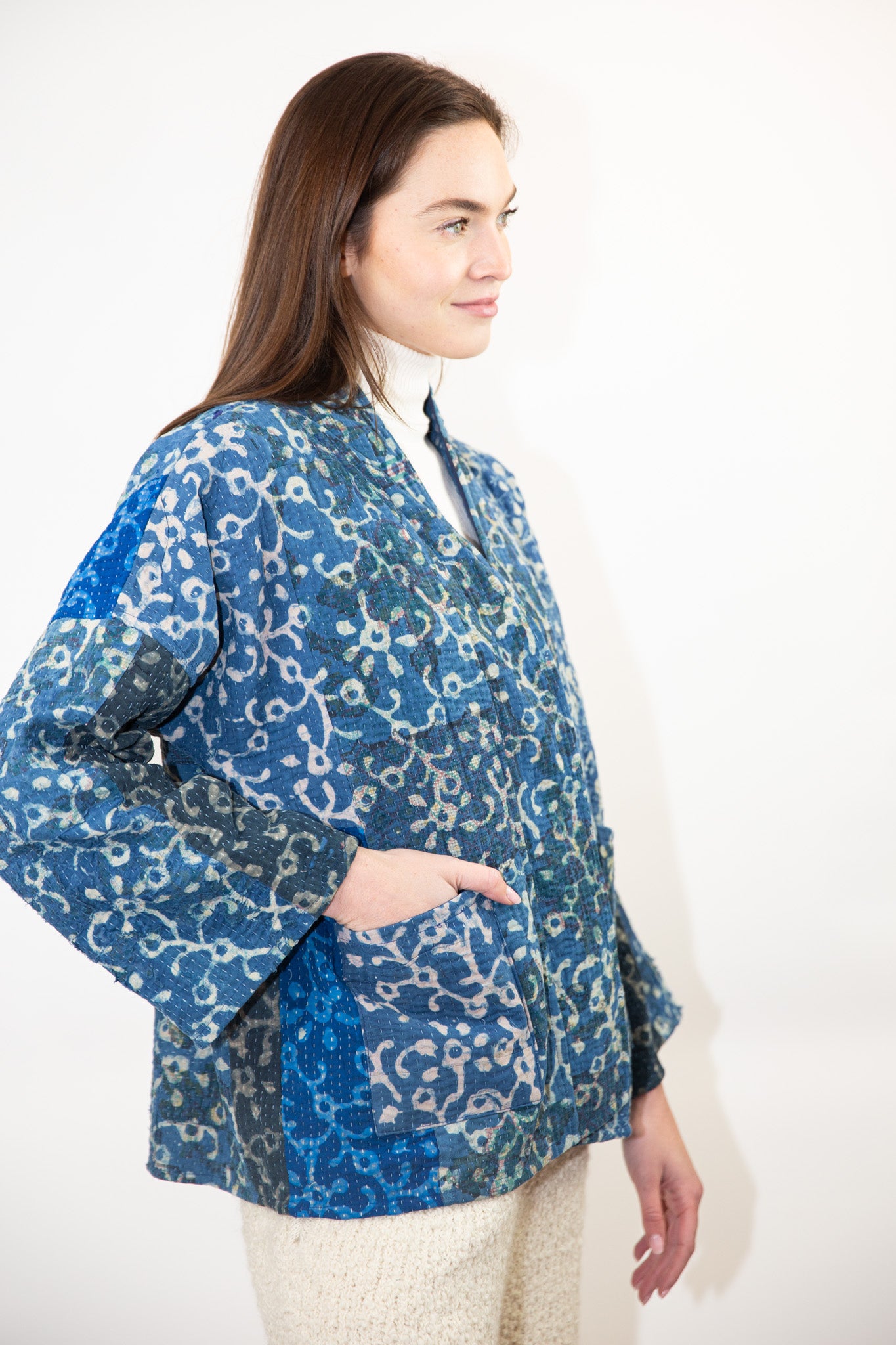 Vintage Kantha Quilt Jacket in Sapphire