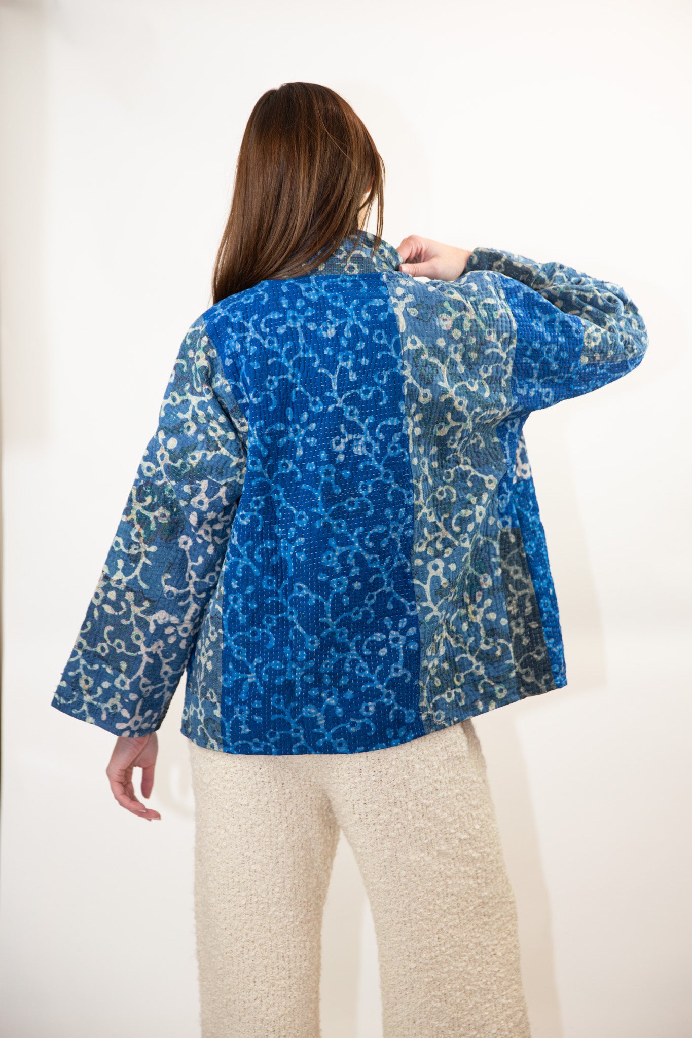 Vintage Kantha Quilt Jacket in Sapphire