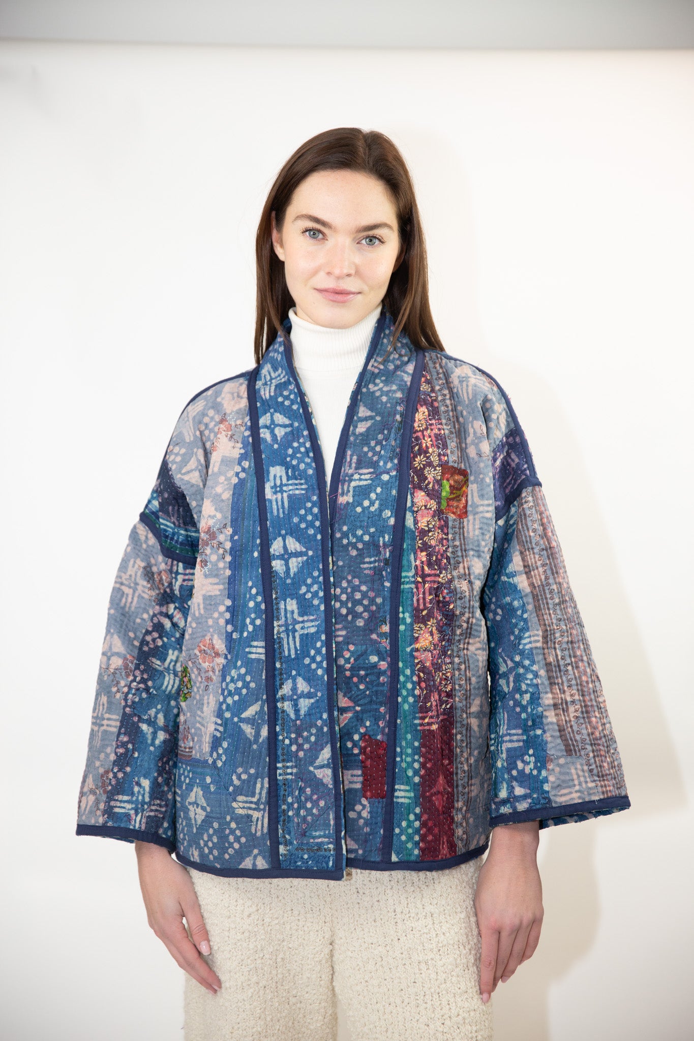 Vintage Kantha Quilt Jacket in Sapphire