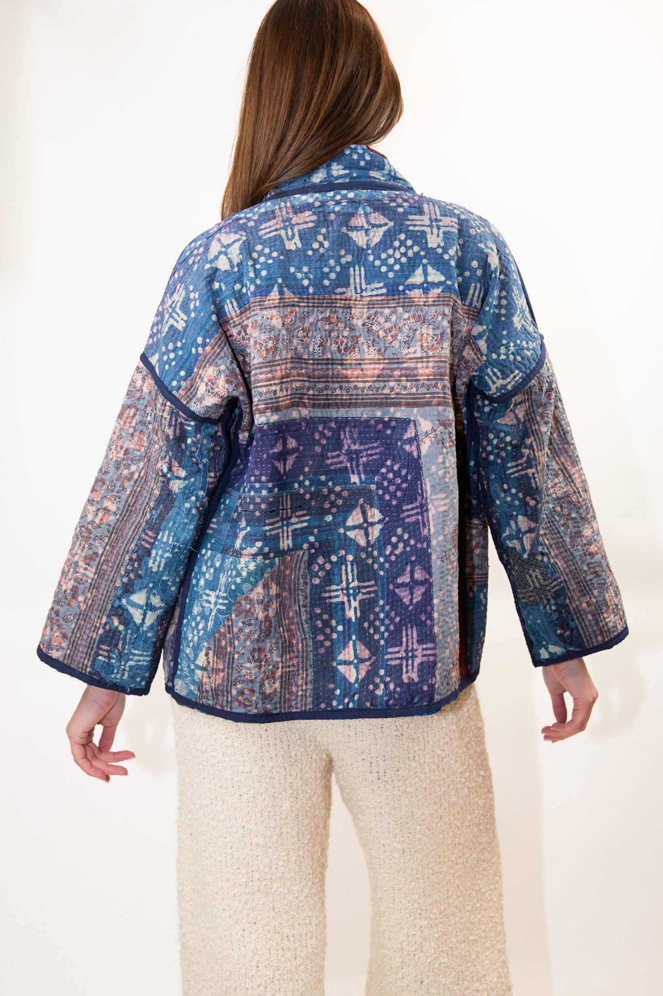 Vintage Kantha Quilt Jacket in Sapphire
