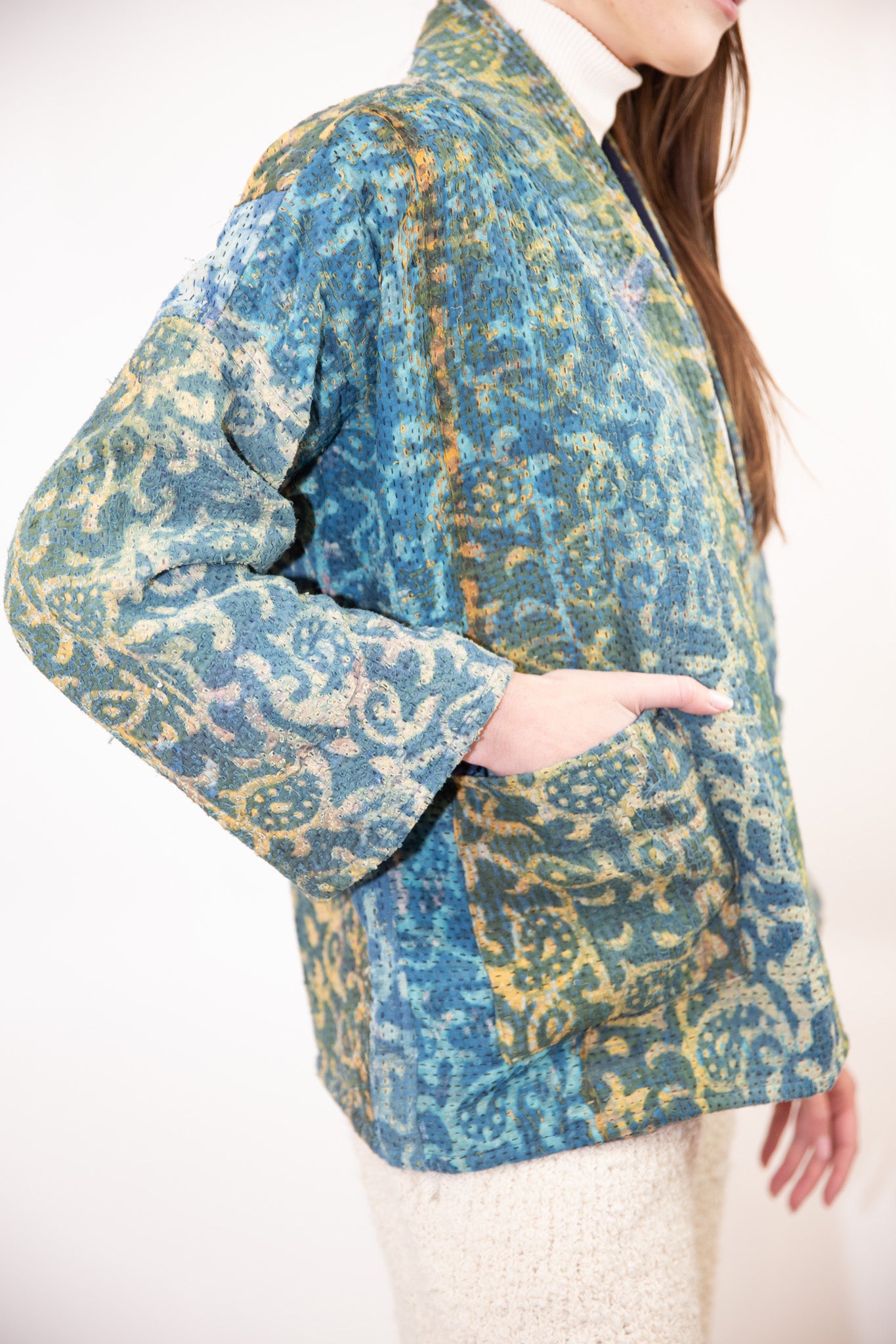 Vintage Kantha Quilt Jacket in Reef