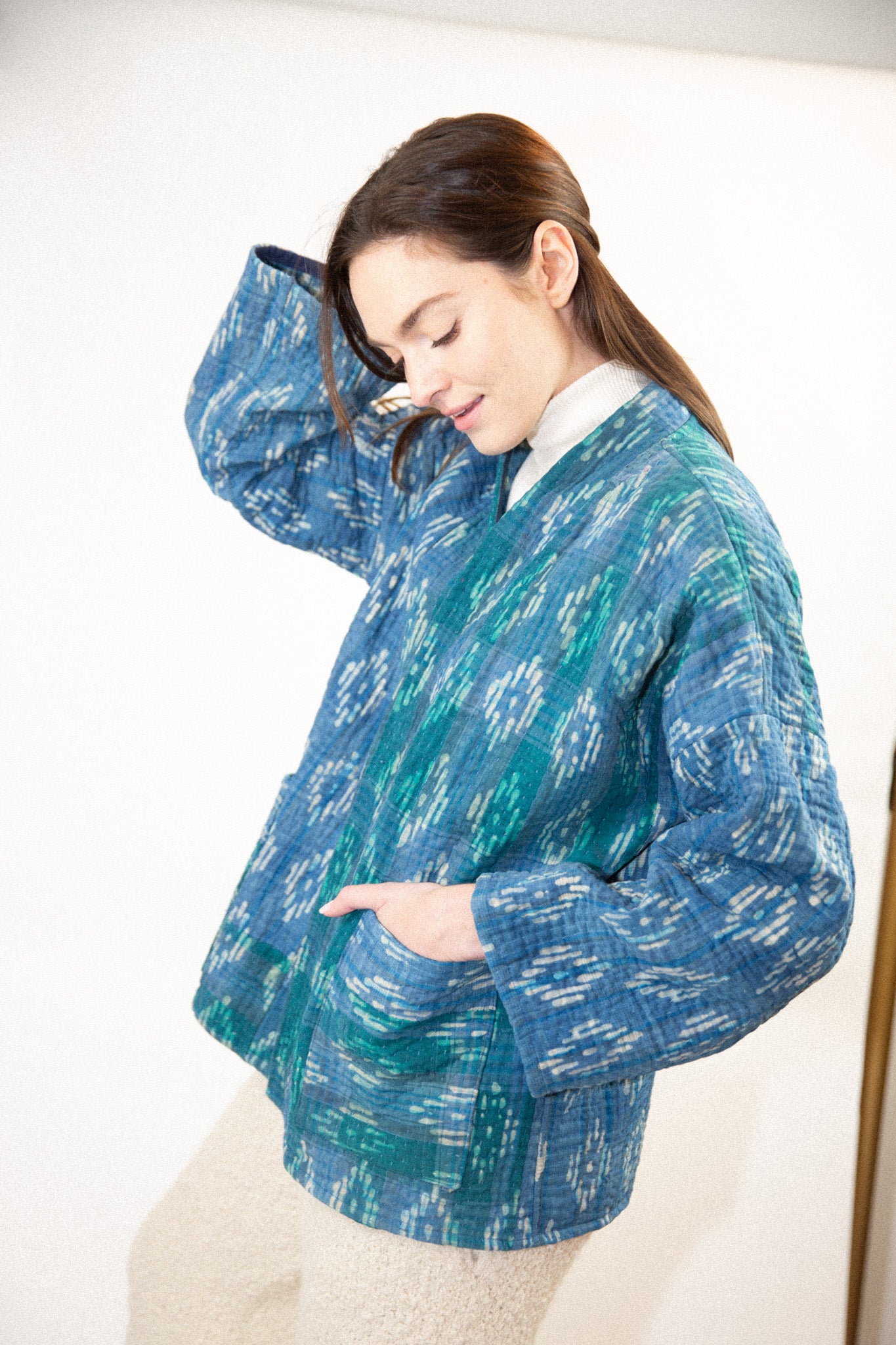 Vintage Kantha Quilt Jacket in Wave