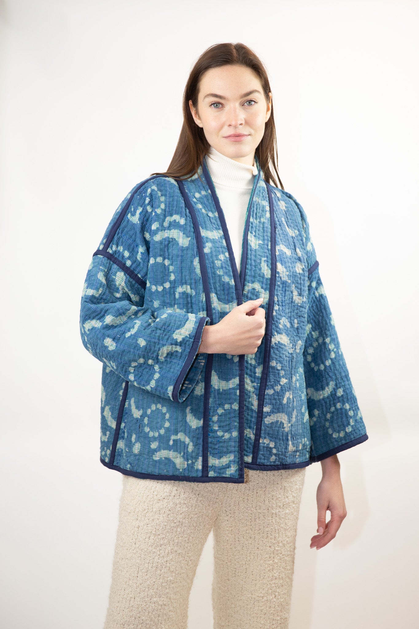 Vintage Kantha Quilt Jacket in Wave