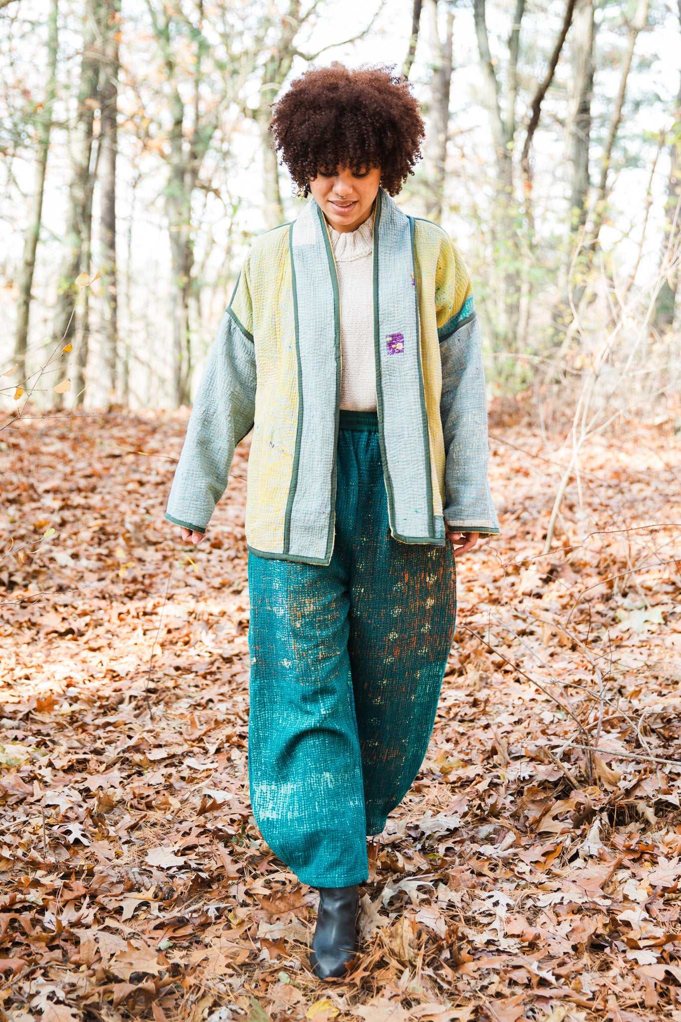 Vintage Kantha Quilt Jacket in Chamomile