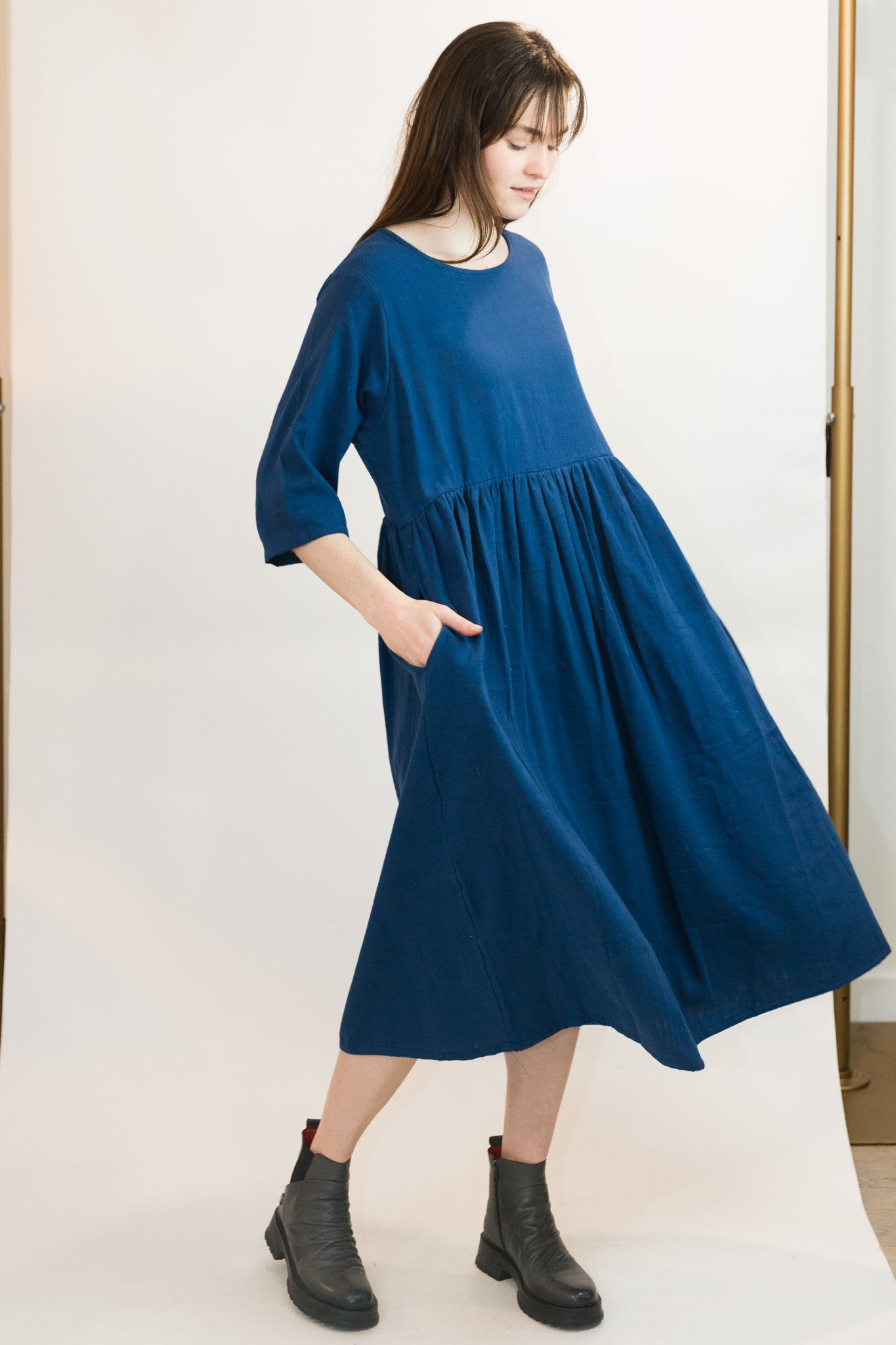Doree Dress in Handwoven Kala Cotton – Navy