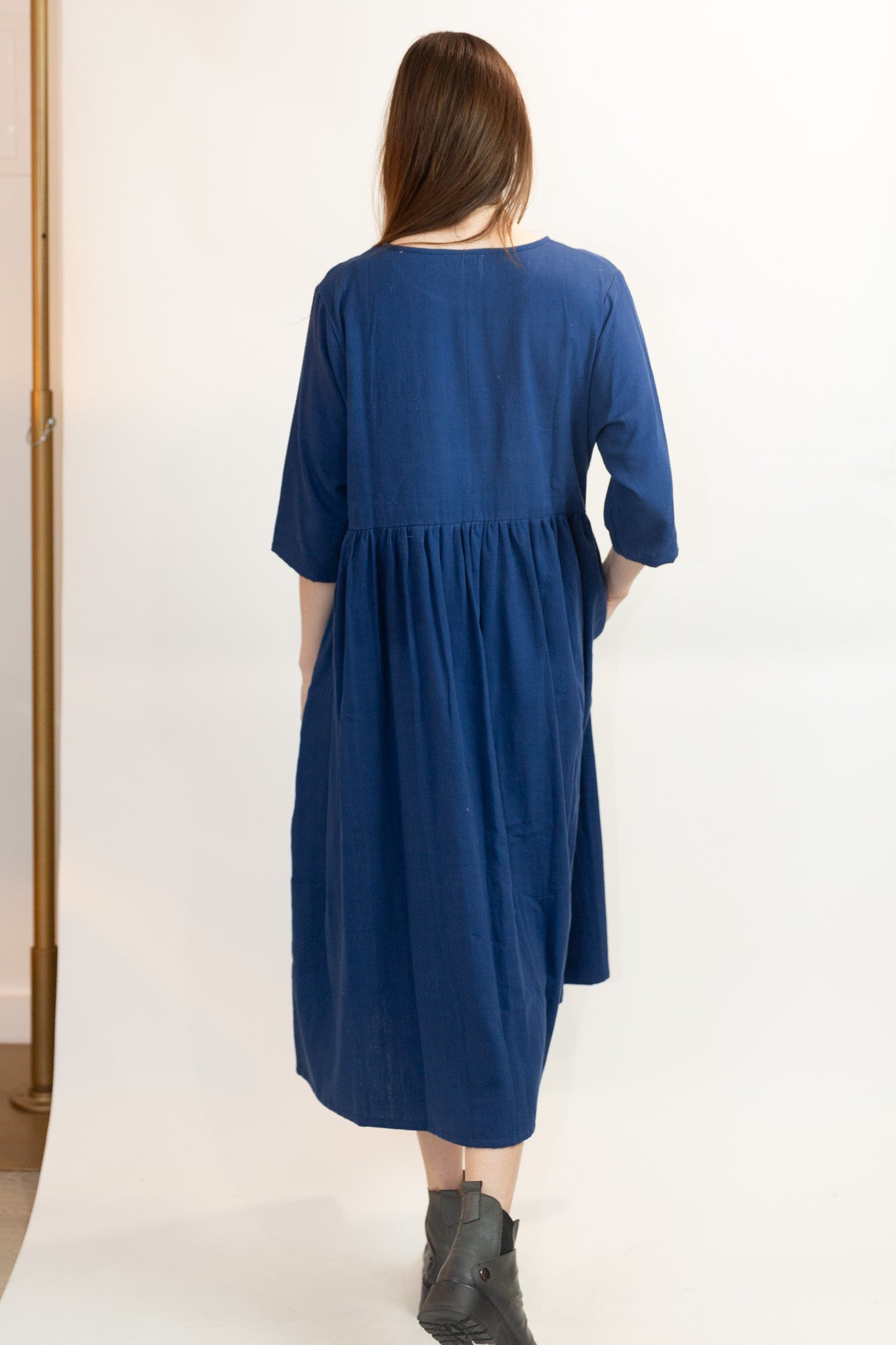 Doree Dress in Handwoven Kala Cotton – Navy