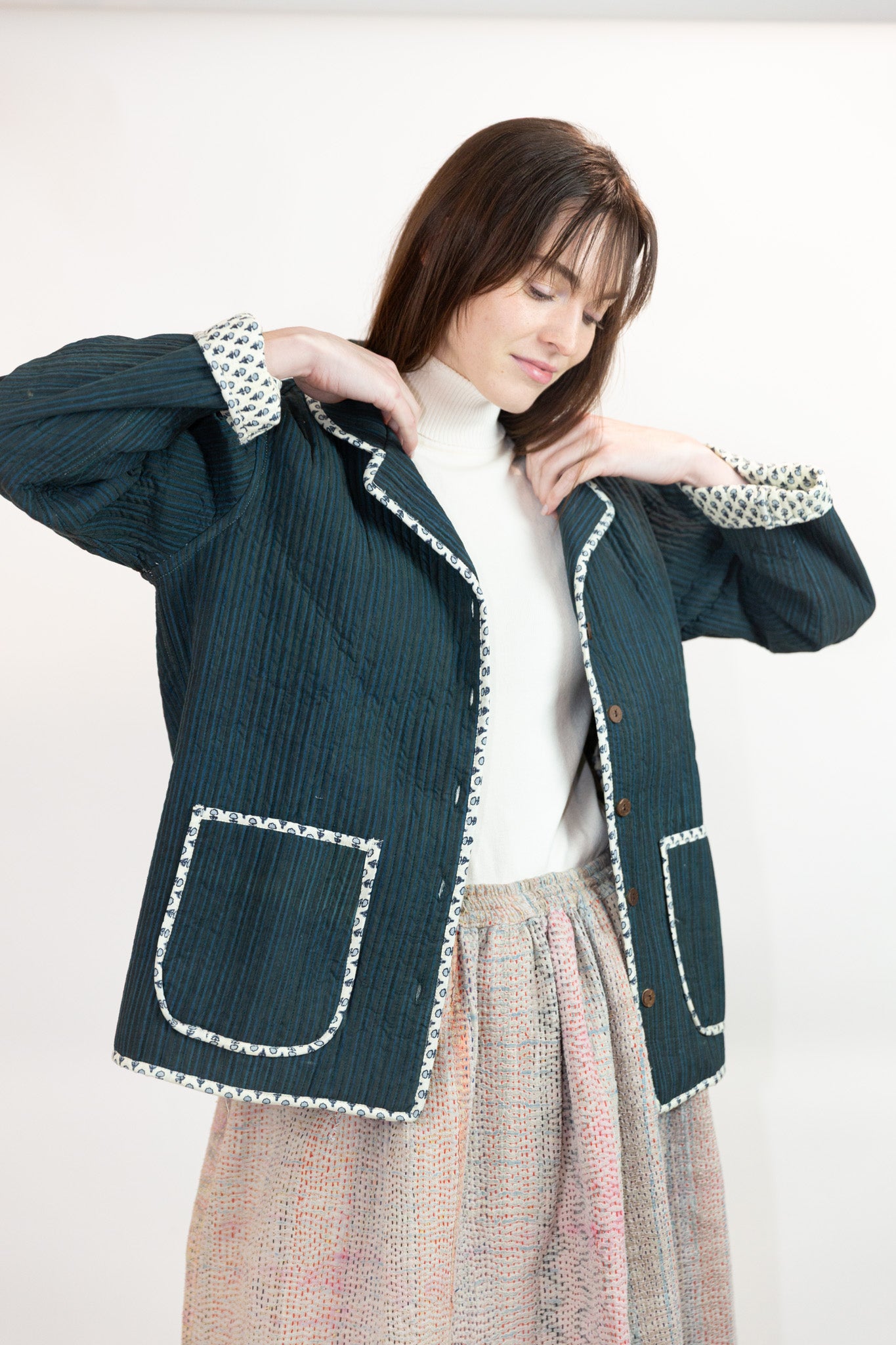 Quilted Clarendon Coat in Midnight