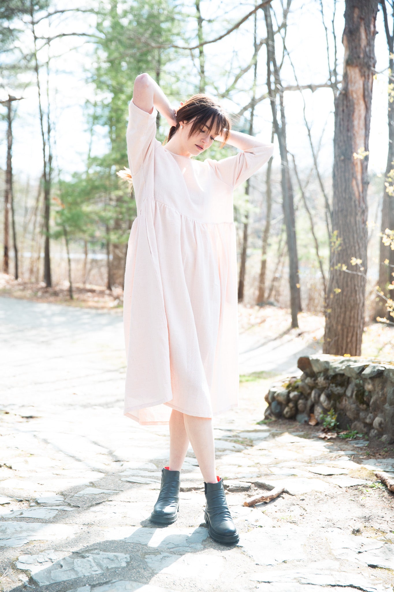 Doree Dress in Handwoven Kala Cotton – Pale Pink