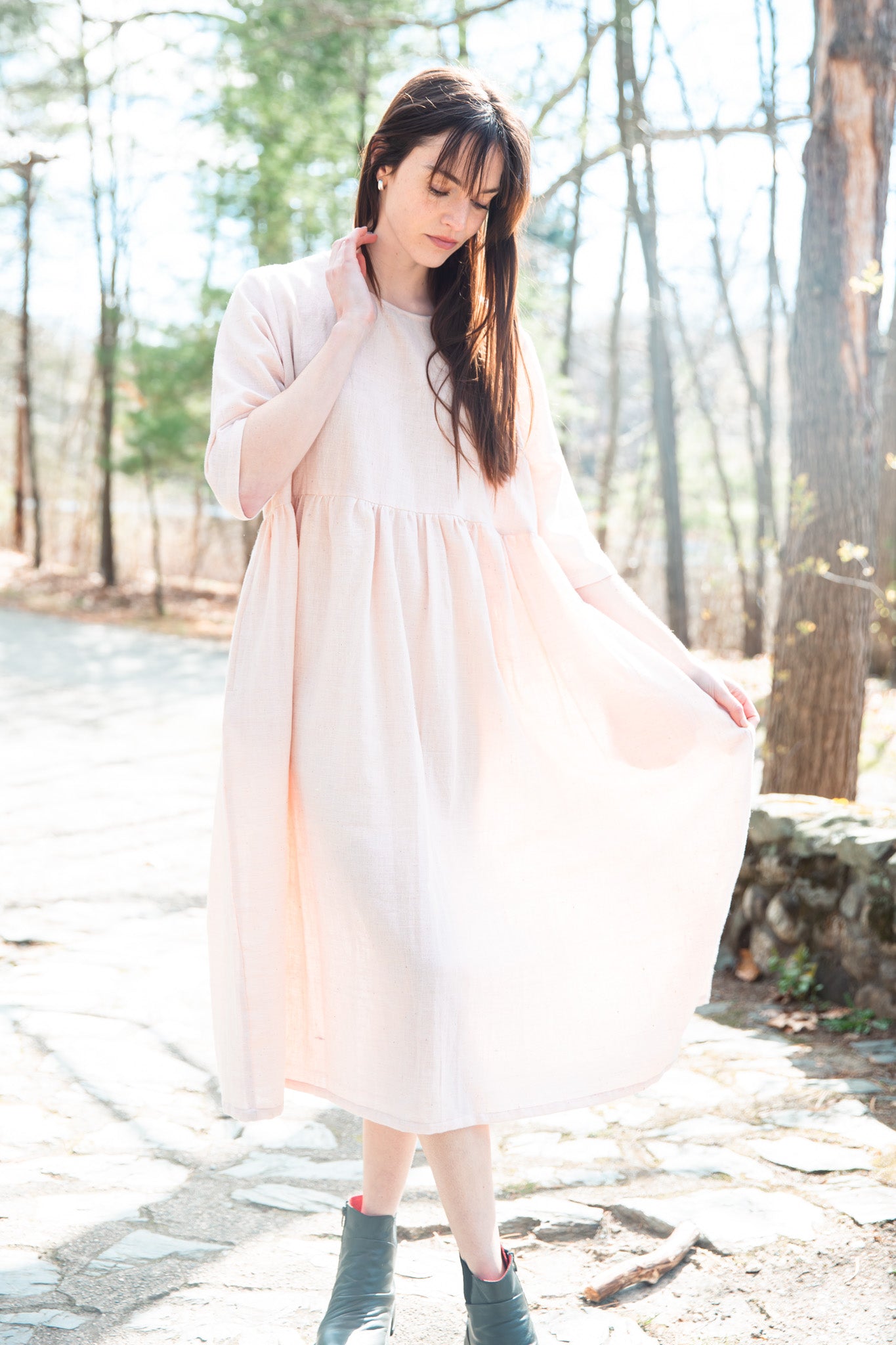 Doree Dress in Handwoven Kala Cotton – Pale Pink