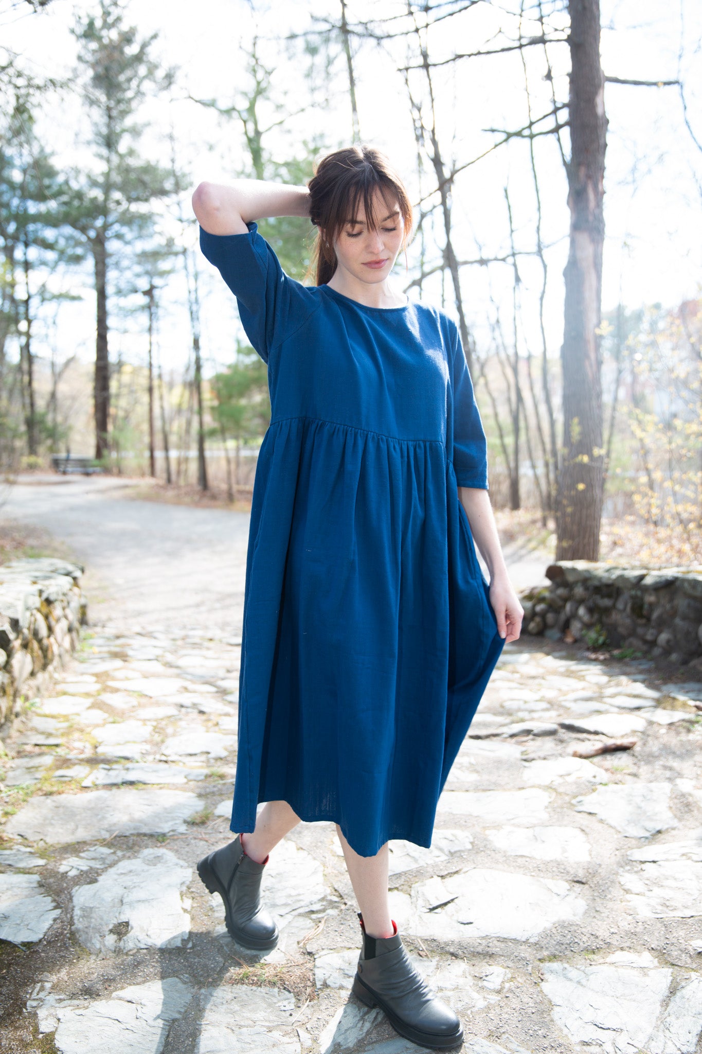 Doree Dress in Handwoven Kala Cotton – Navy