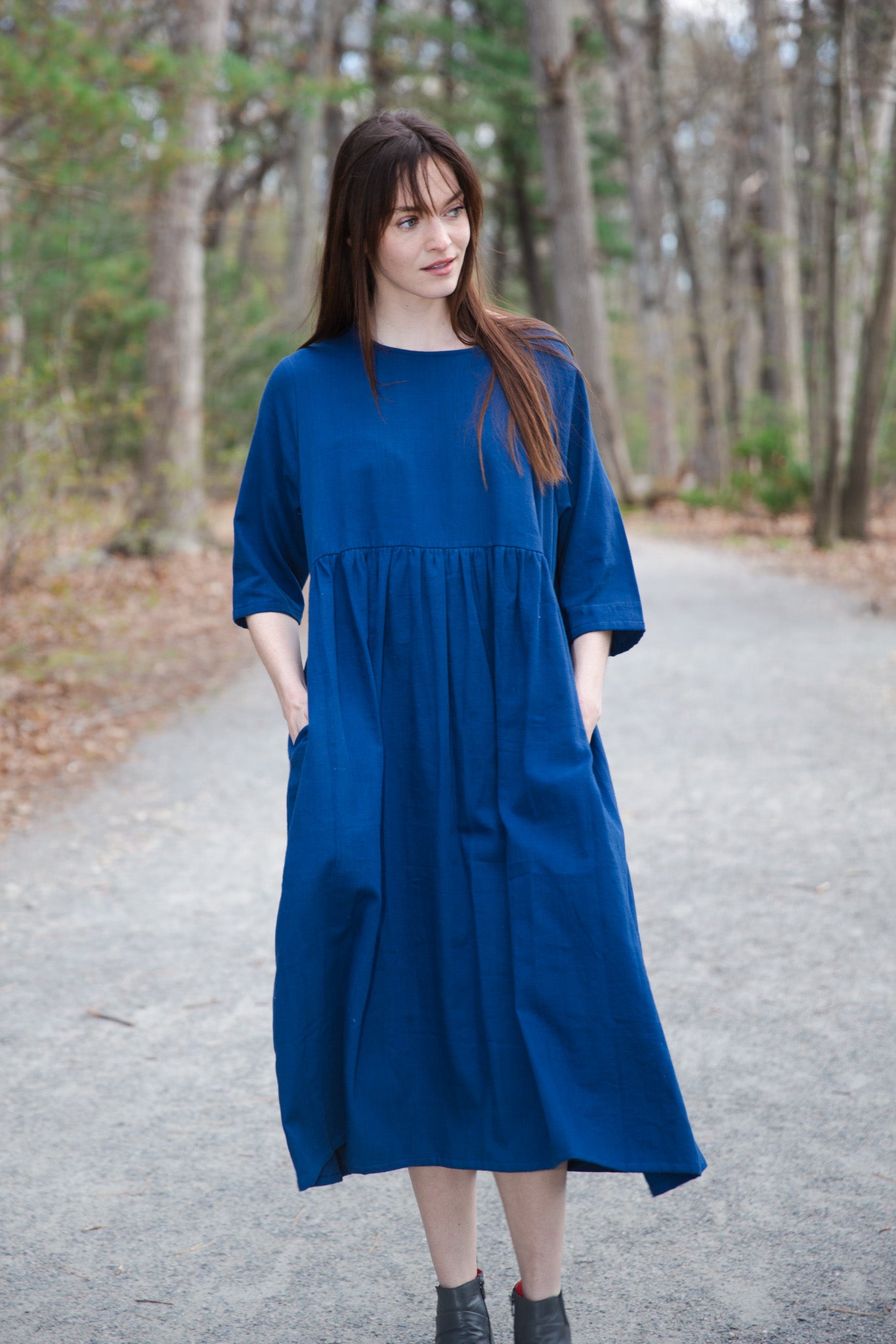 Doree Dress in Handwoven Kala Cotton – Navy