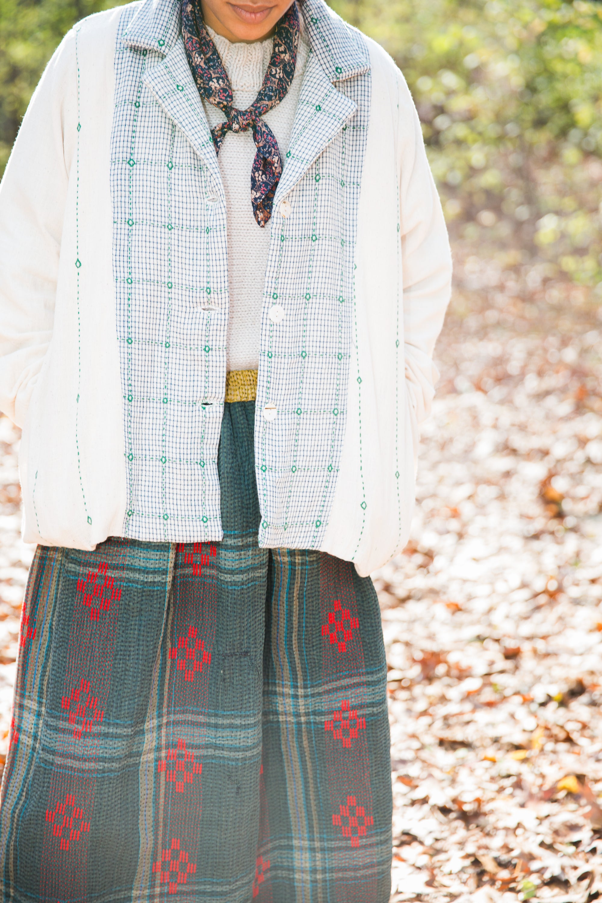 A stylish textured outfit with handloom and up cycled textiles